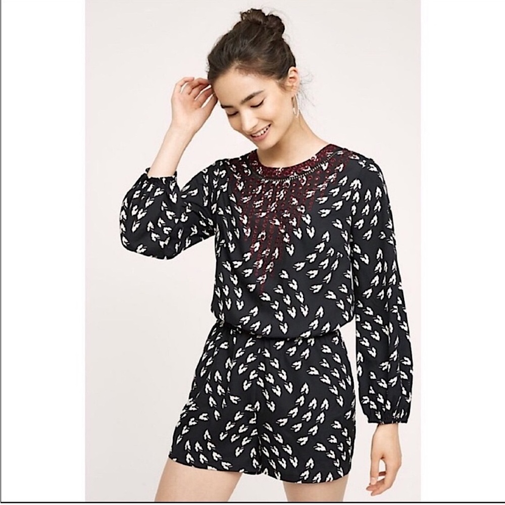 Anthropologie Black and White Patterned Romper